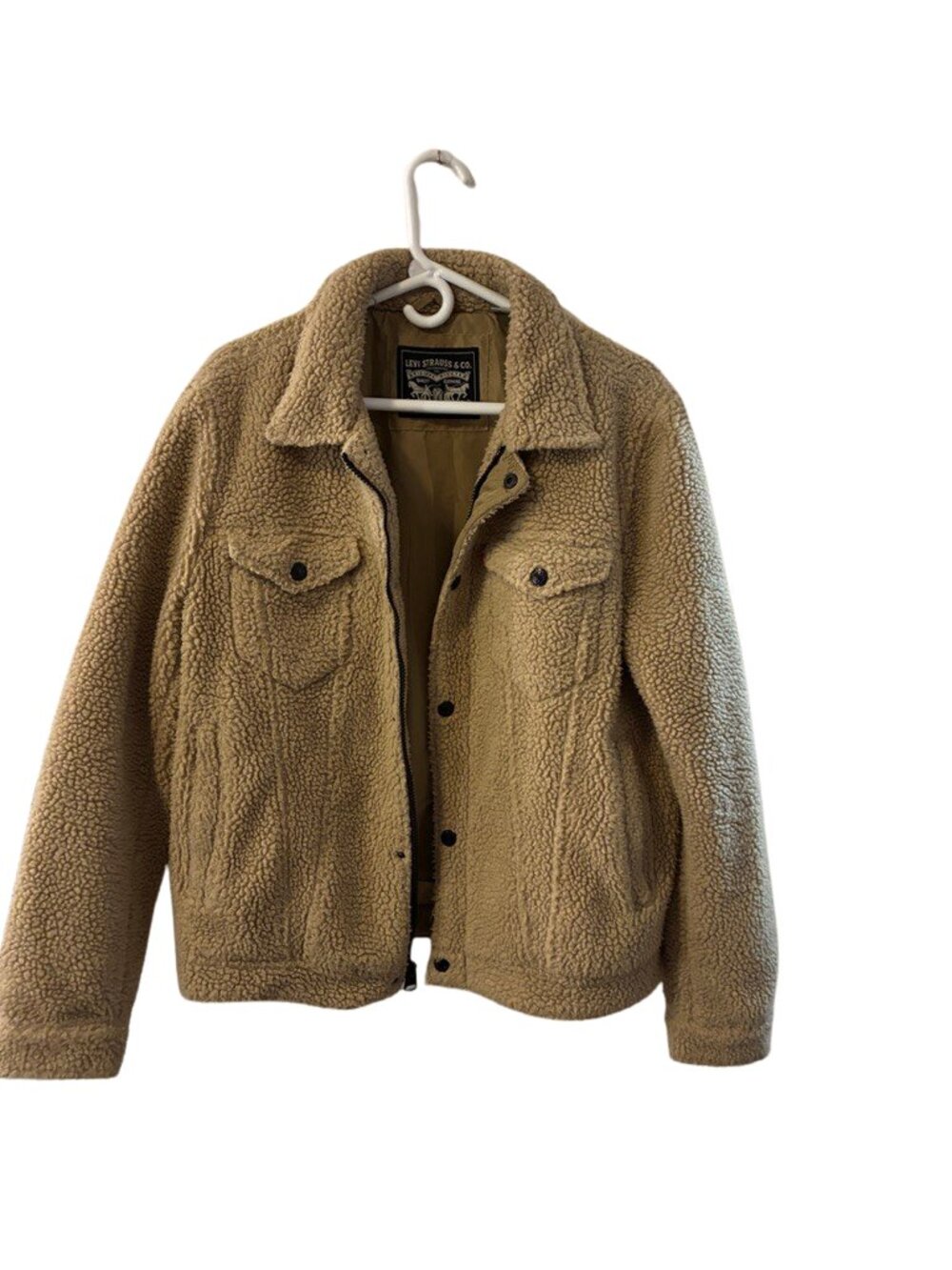 Levi's All Over Sherpa Trucker Jacket Tan Beige Teddy Coat